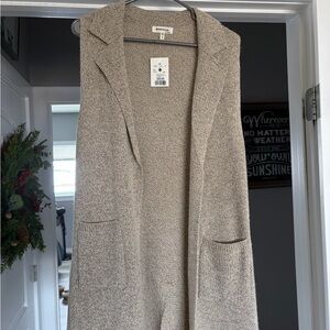 Monteau Taupe Hooded Open-Front Sweater Vest